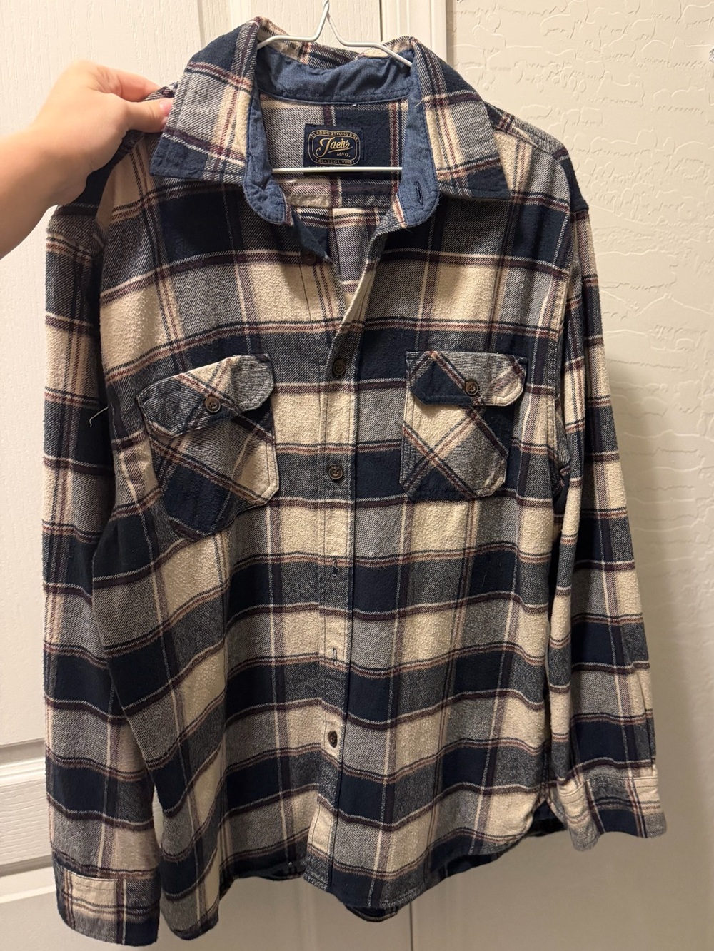 Jachs Navy and Cream Plaid Button-Down Shirt